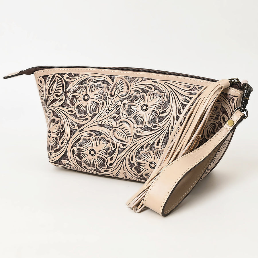 American Darling Hand-Tooled Western Leather Wristlet Bag - Genuine Floral Carved Women's Clutch - Uhorse