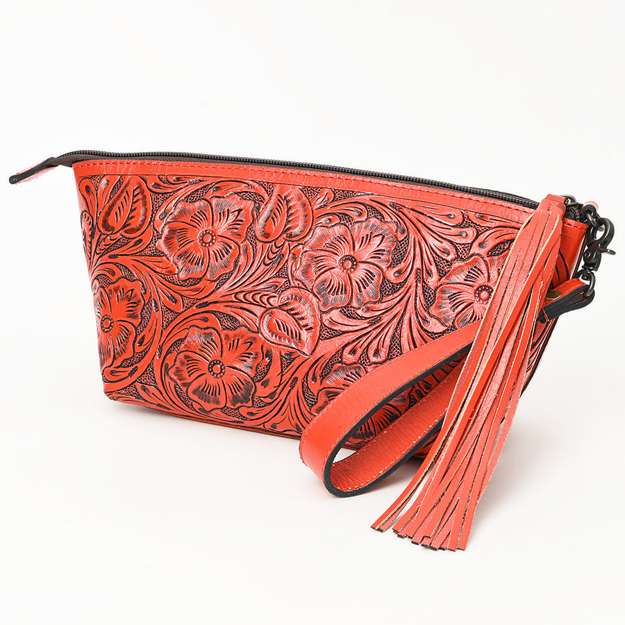 American Darling Hand-Tooled Western Leather Wristlet Bag - Genuine Floral Carved Women's Clutch - Uhorse