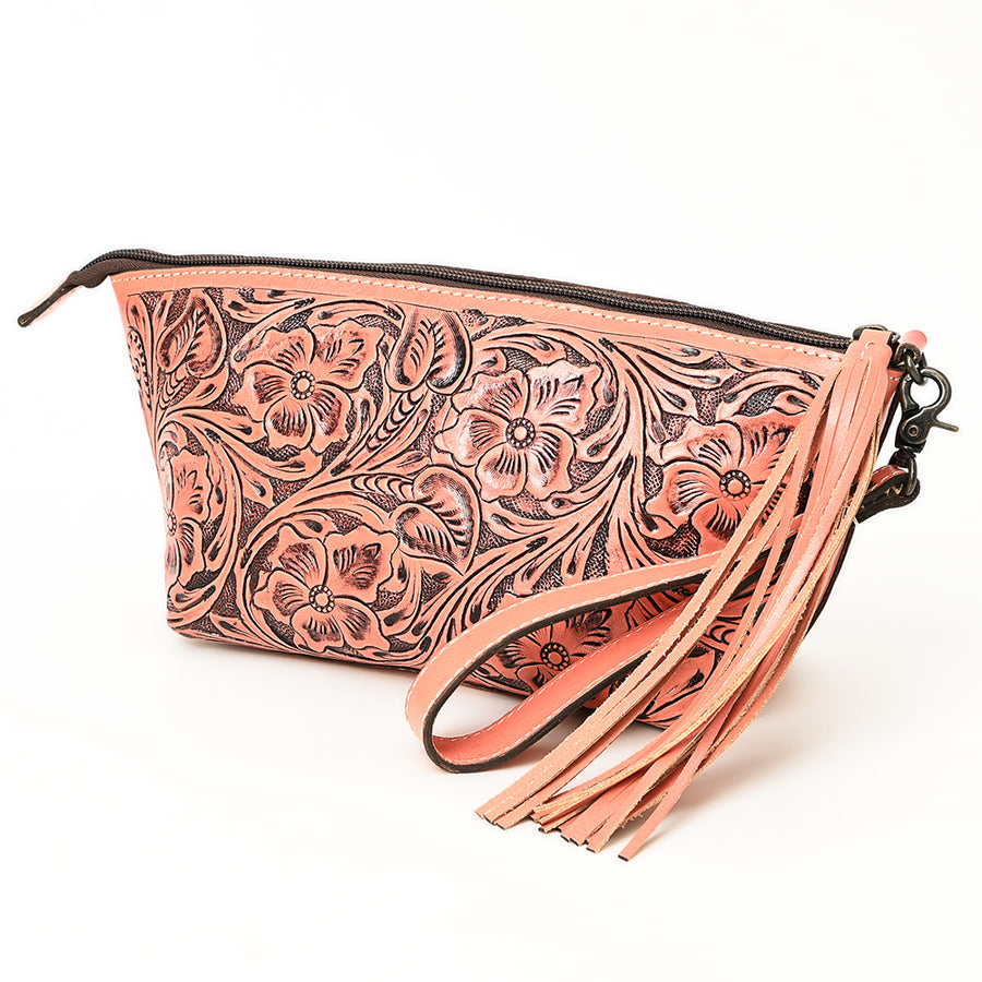 American Darling Hand-Tooled Western Leather Wristlet Bag - Genuine Floral Carved Women's Clutch - Uhorse