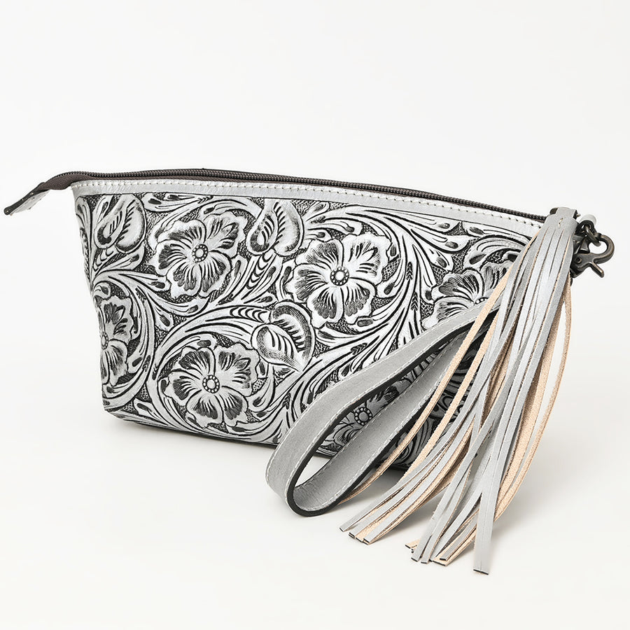 American Darling Hand-Tooled Western Leather Wristlet Bag - Genuine Floral Carved Women's Clutch - Uhorse