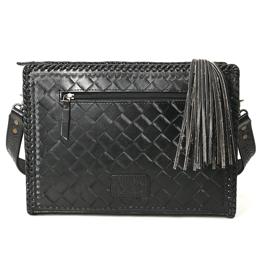 American Darling Western Hand-Tooled Leather Crossbody Bag – Genuine Floral Carved Women’s Purse with Strap and Fringe Detail