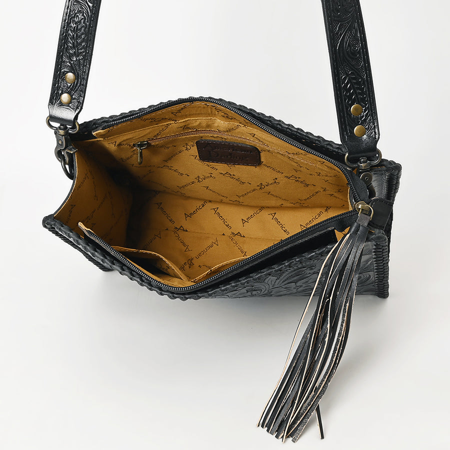 American Darling Western Hand-Tooled Leather Crossbody Bag – Genuine Floral Carved Women’s Purse with Strap and Fringe Detail