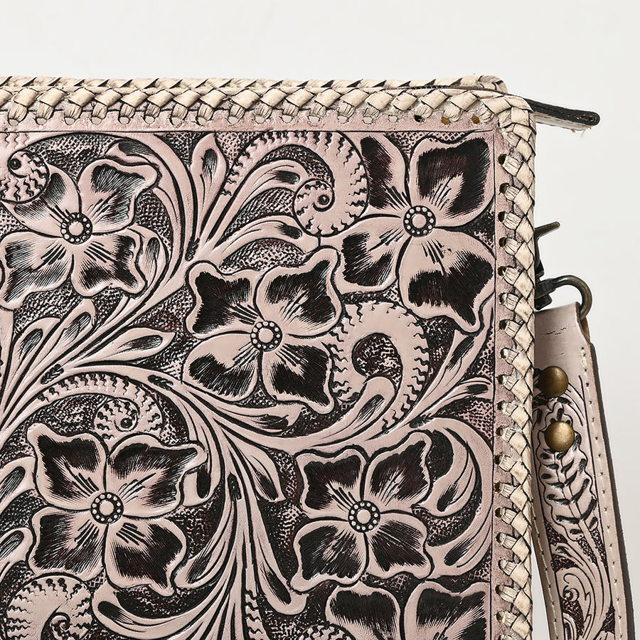American Darling Western Hand-Tooled Leather Crossbody Bag – Genuine Floral Carved Women’s Purse with Strap and Fringe Detail