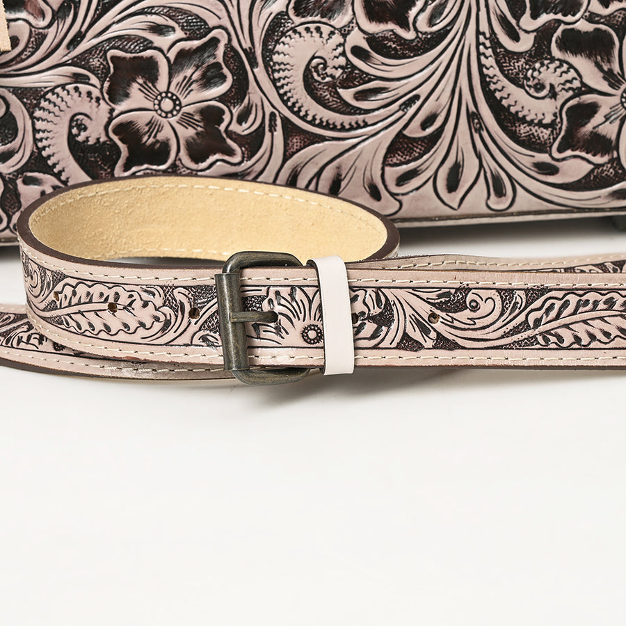 American Darling Western Hand-Tooled Leather Crossbody Bag – Genuine Floral Carved Women’s Purse with Strap and Fringe Detail