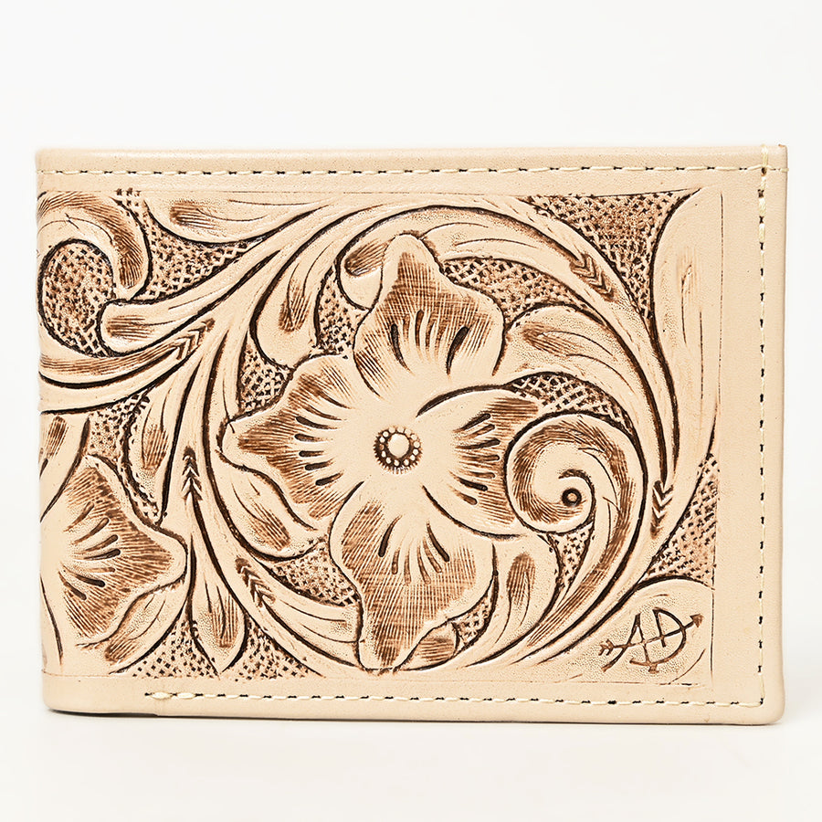 American Darling Western Bifold Wallet Handcrafted from Tooled Genuine Leather | Floral Carved Design with Multiple Card Slots