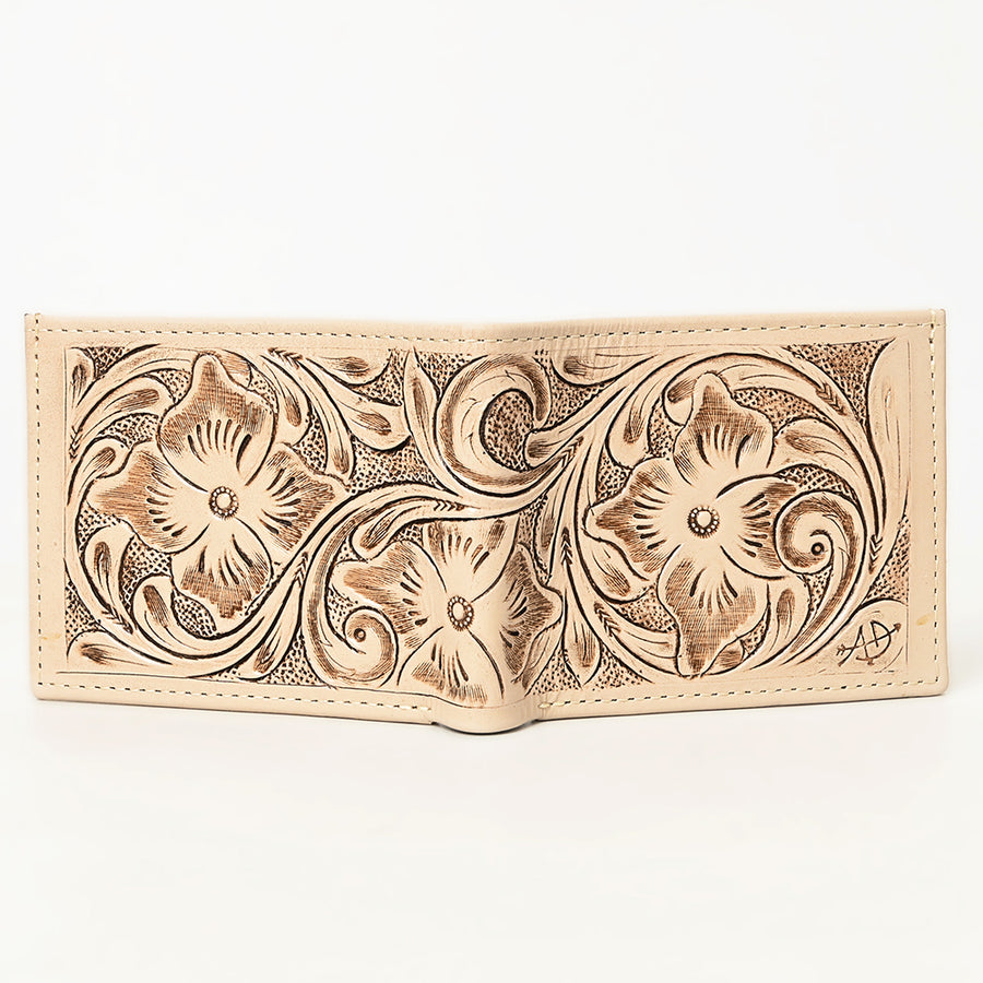 American Darling Western Bifold Wallet Handcrafted from Tooled Genuine Leather | Floral Carved Design with Multiple Card Slots
