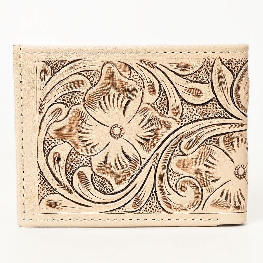 American Darling Western Bifold Wallet Handcrafted from Tooled Genuine Leather | Floral Carved Design with Multiple Card Slots