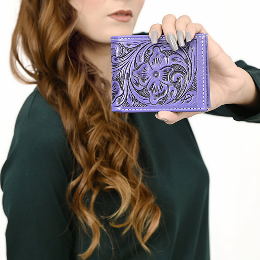 American Darling Western Bifold Wallet Handcrafted from Tooled Genuine Leather | Floral Carved Design with Multiple Card Slots
