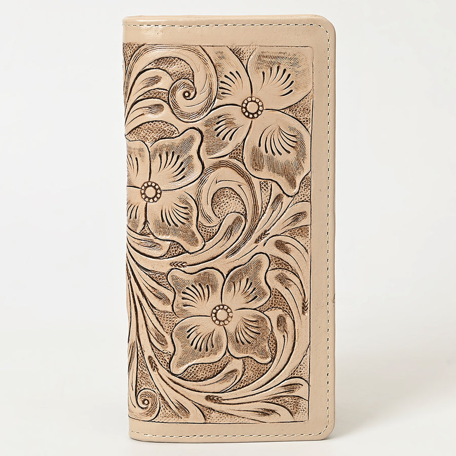 American Darling Hand-Tooled Genuine Leather Wallet Handbag – Floral Carved Western Women’s Wallet with Card Slots & Bill Compartments