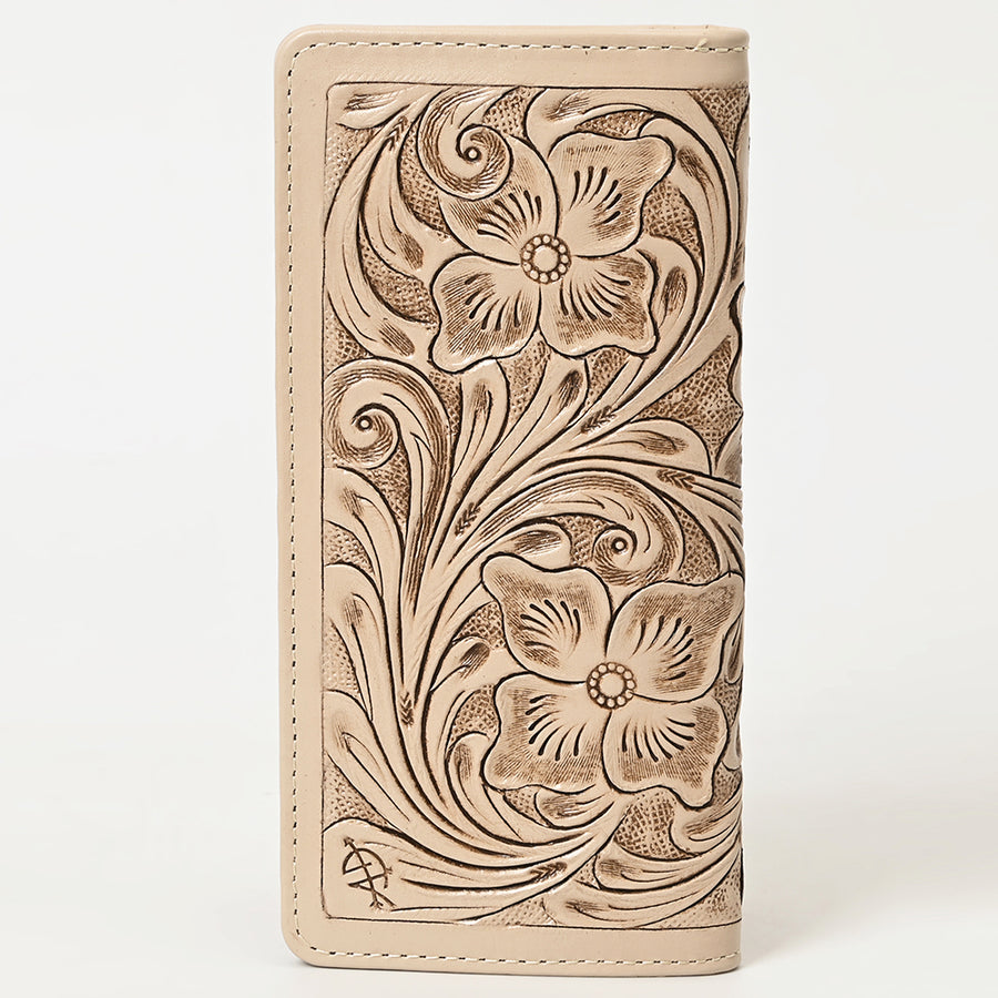 American Darling Hand-Tooled Genuine Leather Wallet Handbag – Floral Carved Western Women’s Wallet with Card Slots & Bill Compartments