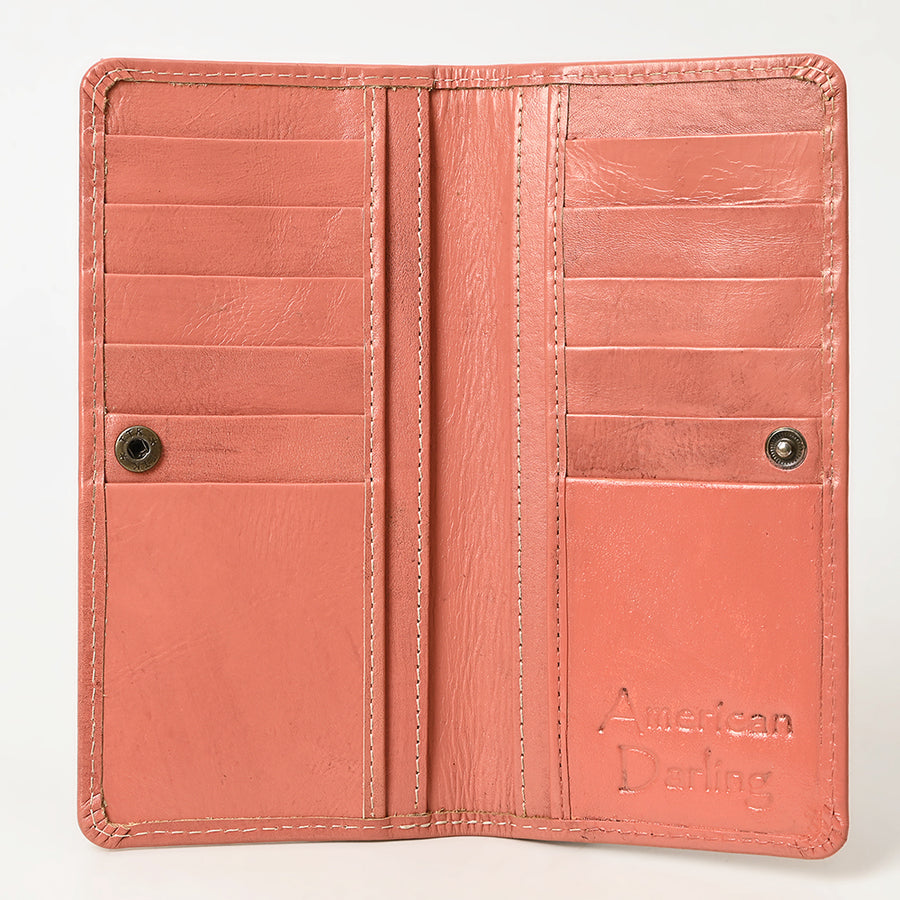 American Darling Hand-Tooled Genuine Leather Wallet Handbag – Floral Carved Western Women’s Wallet with Card Slots & Bill Compartments