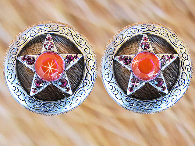 Western Screw Back Concho Star Fuchsia Crystal Bling Cowgirl