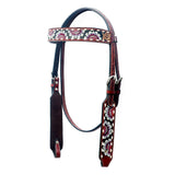 BAR H EQUINE Western Horse Floral Hand Painted Genuine Leather Headstall Dark Brown - Uhorse