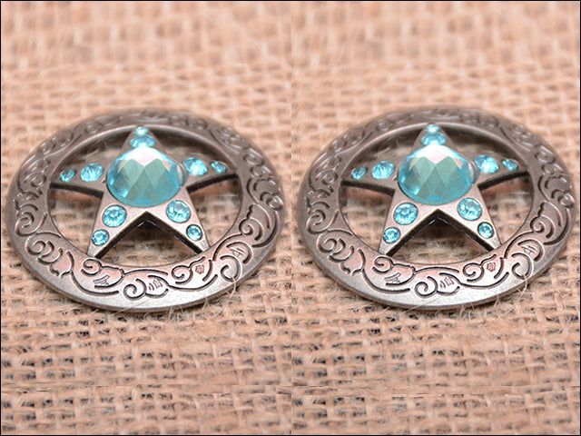 HILASON Western Screw Back Concho Texas Star Crystal Horse Saddle Turquoise Color | Bridle Conchos Slotted