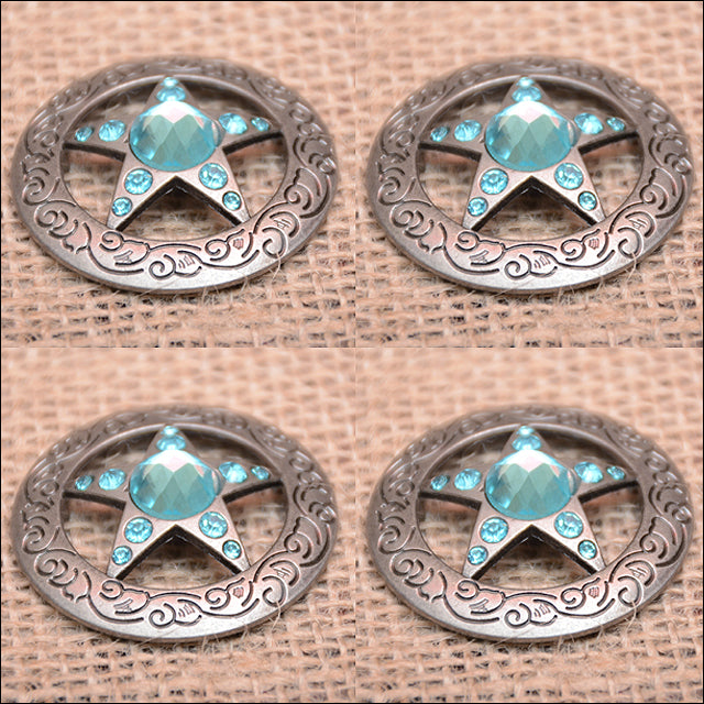 HILASON Western Screw Back Concho Texas Star Crystal Horse Saddle Turquoise Color | Bridle Conchos Slotted