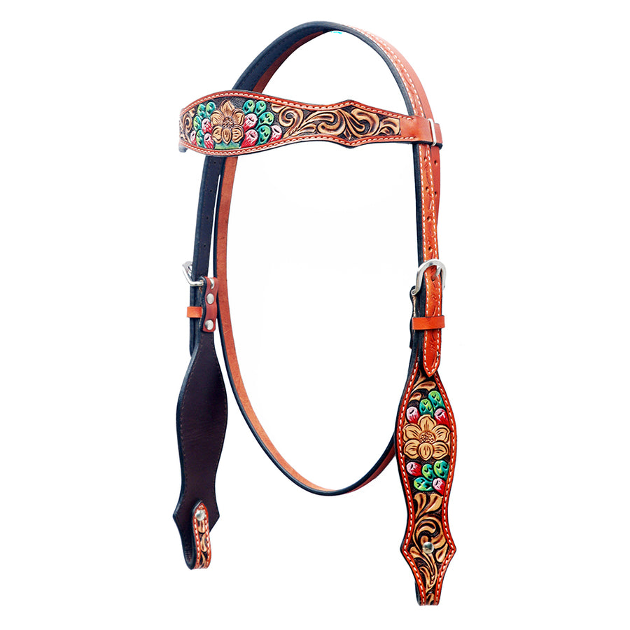 Leather headstall with tooled and beaded decoration - Uhorse