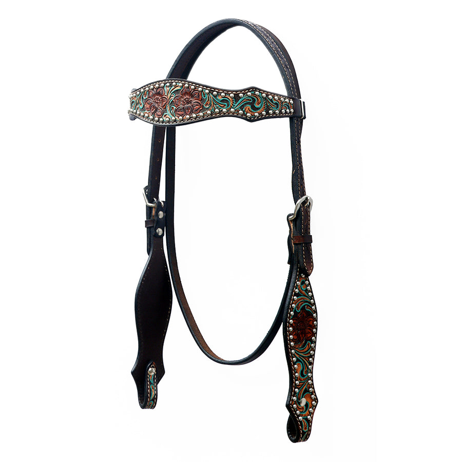 Black leather headstall with tooled browband - Uhorse