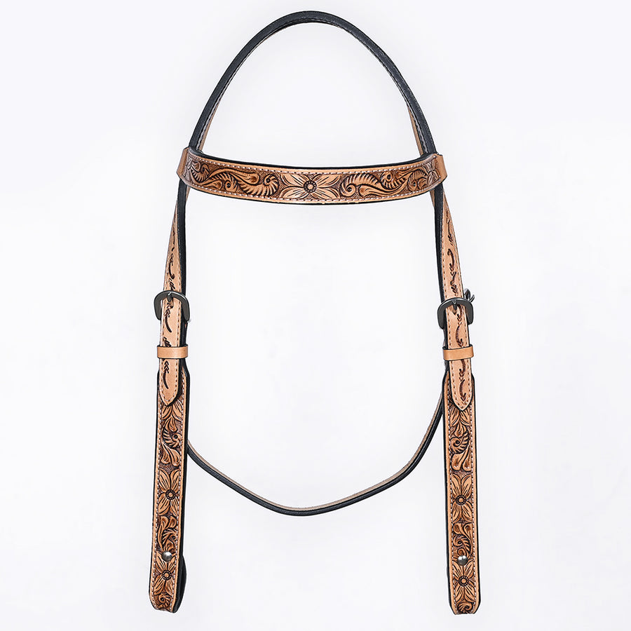 Bar H Equine Western Horse Genuine Leather Floral Carved Tack Set Tan