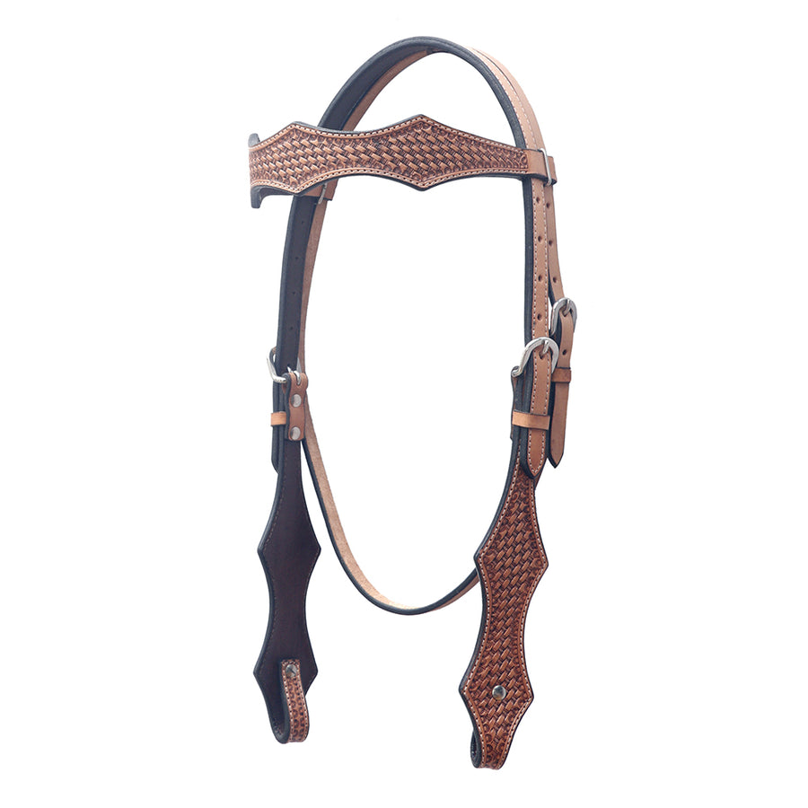 Bar H Equine Horse Genuine Leather Headstall Basket Weave Tooled Brown - Uhorse