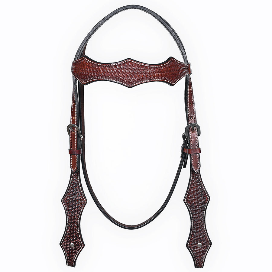 Bar H Equine Western Leather Horse Tack Set Basket Weave Tooled Dark Brown