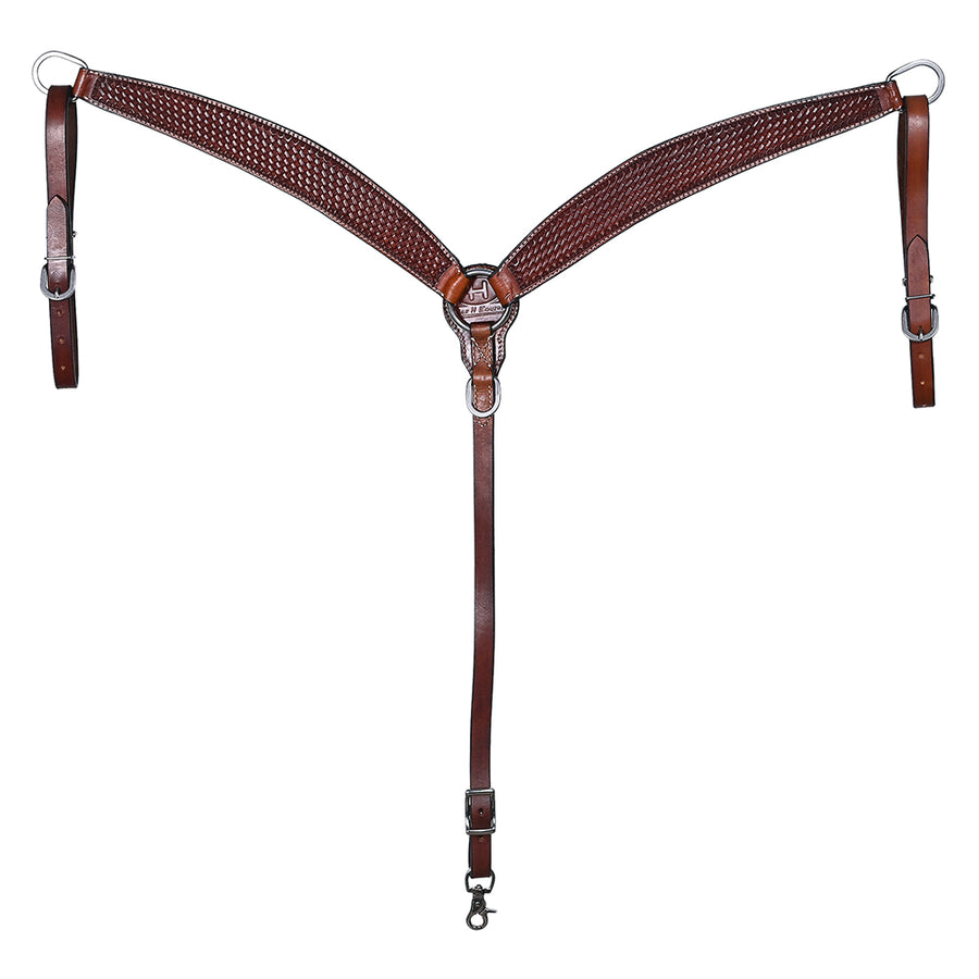 Bar H Equine Western Leather Horse Breast Collar Basket Tooled Dark Brown - Uhorse