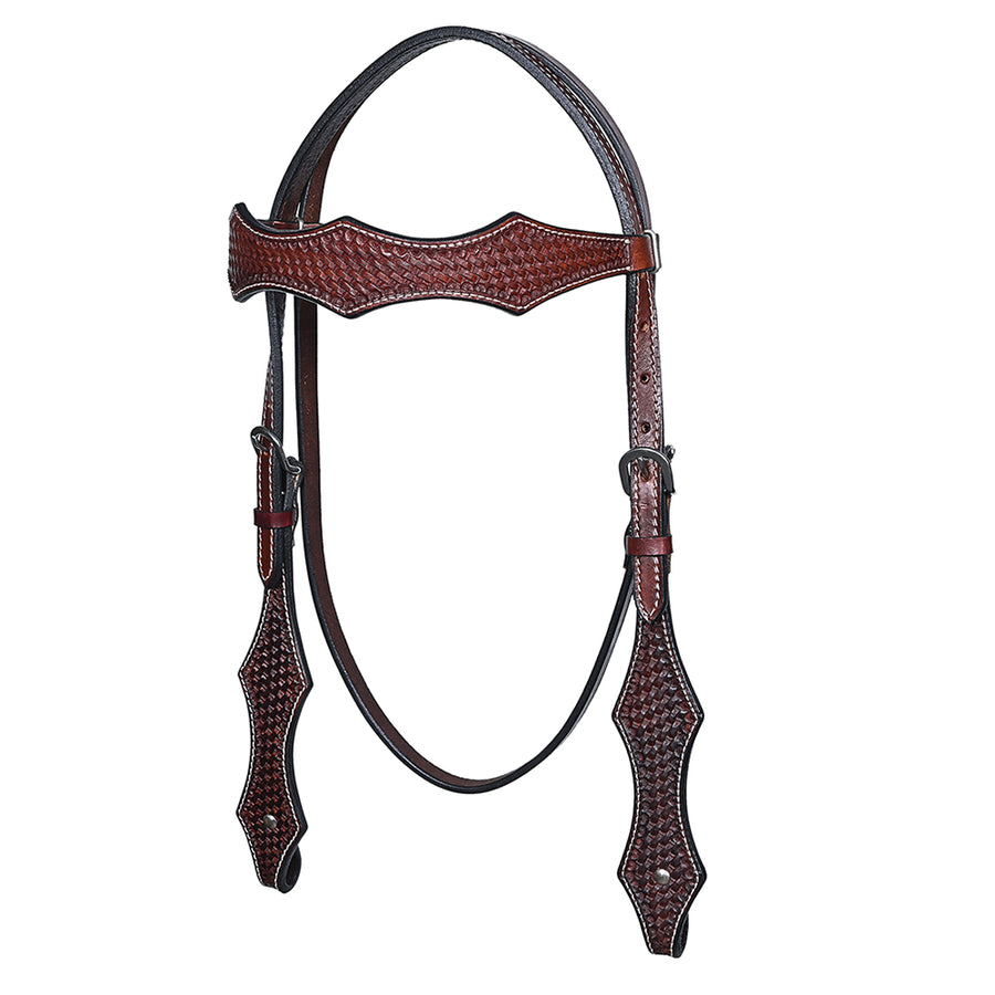 Bar H Equine Western Leather Horse Headstall Basket Tooled Dark Brown - Uhorse