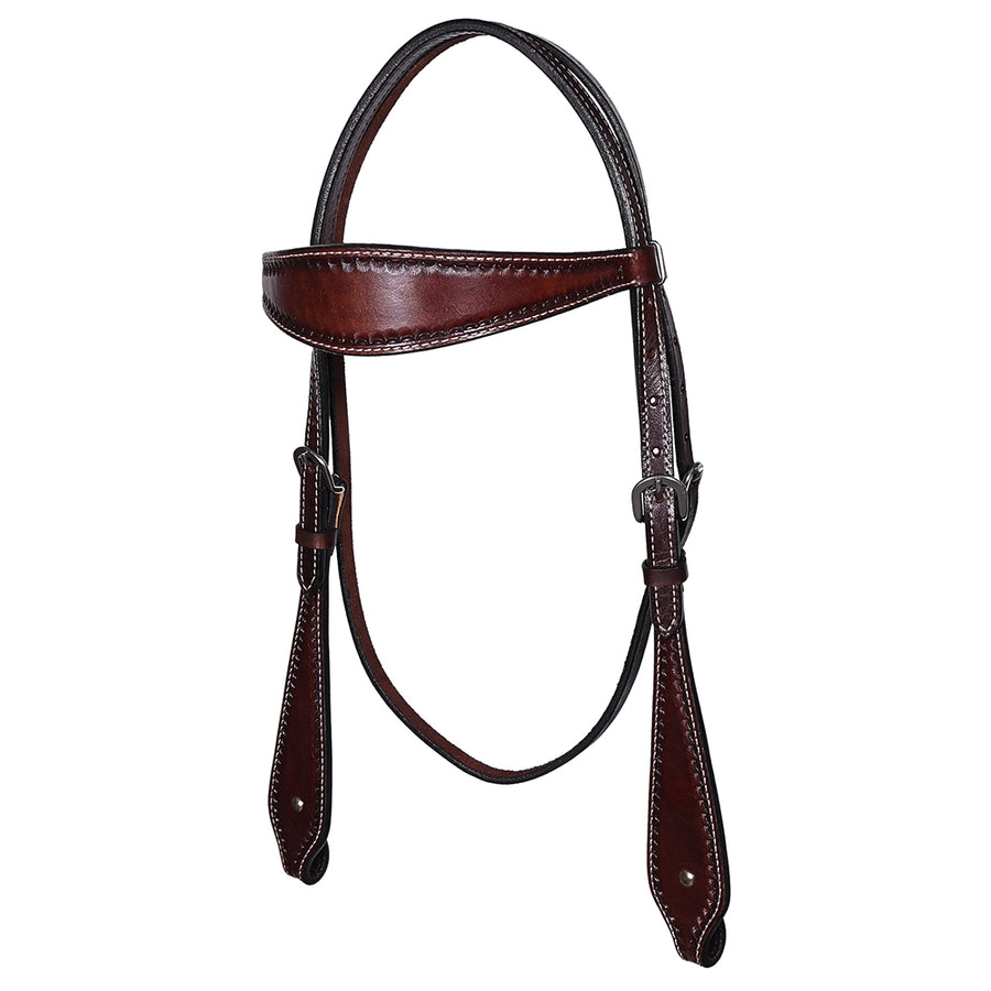 Bar H Equine Western Genuine Leather Horse Headstall Dark Brown - Uhorse
