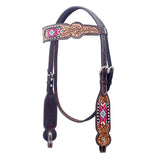 Bar H Equine Western Leather Horse Tack Set Floral Carved Beeded Inlay