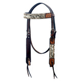 Bar H Equine Western Hair On Leather Headstall & Breast Collar Floral Brown
