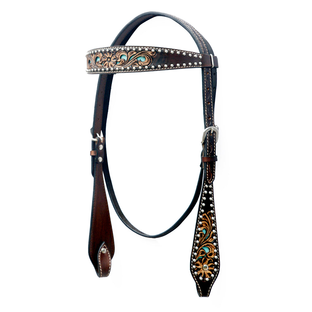 Equine Riveter BAR H EQUINE Western Horse Floral Hand Painted Genuine Leather Rivet H ...