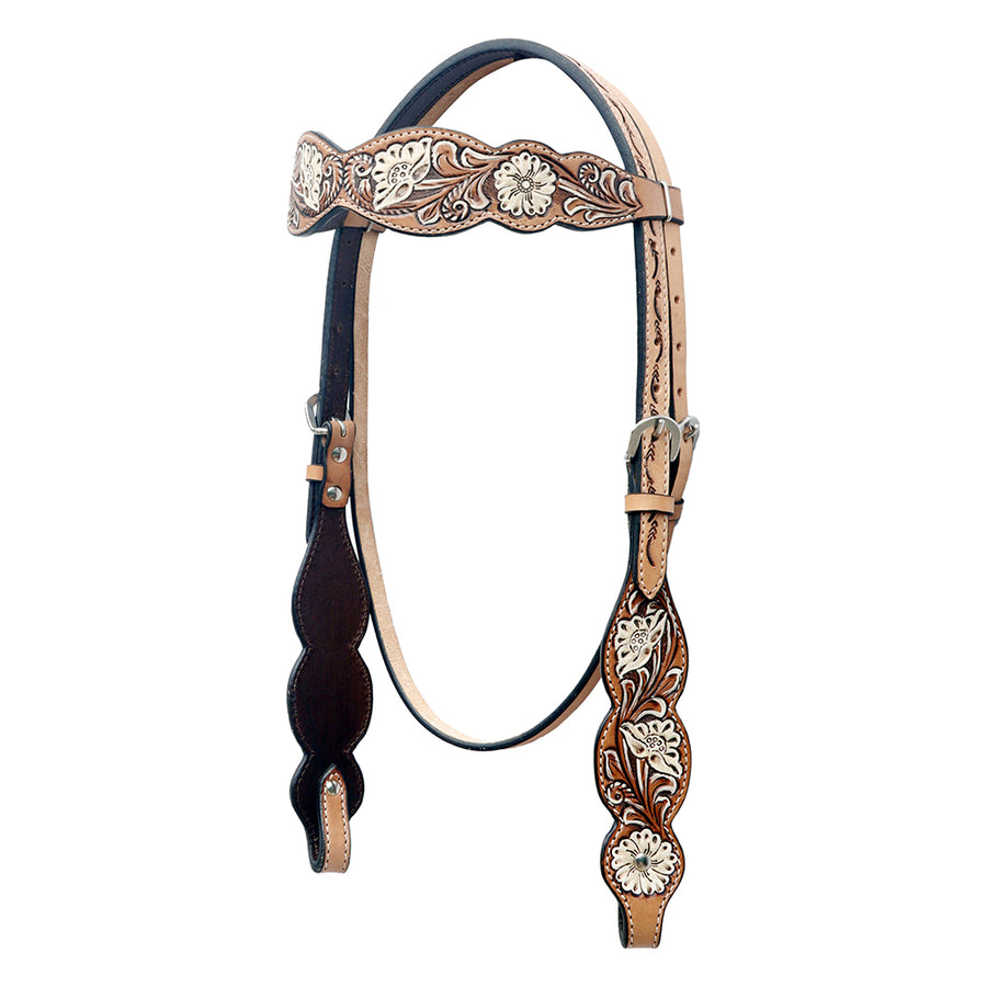 Leather western bridle with tooled floral design - Uhorse