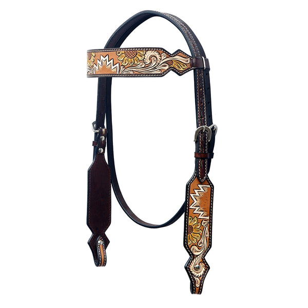 Leather western bridle with tooled browband and ear pieces - Uhorse