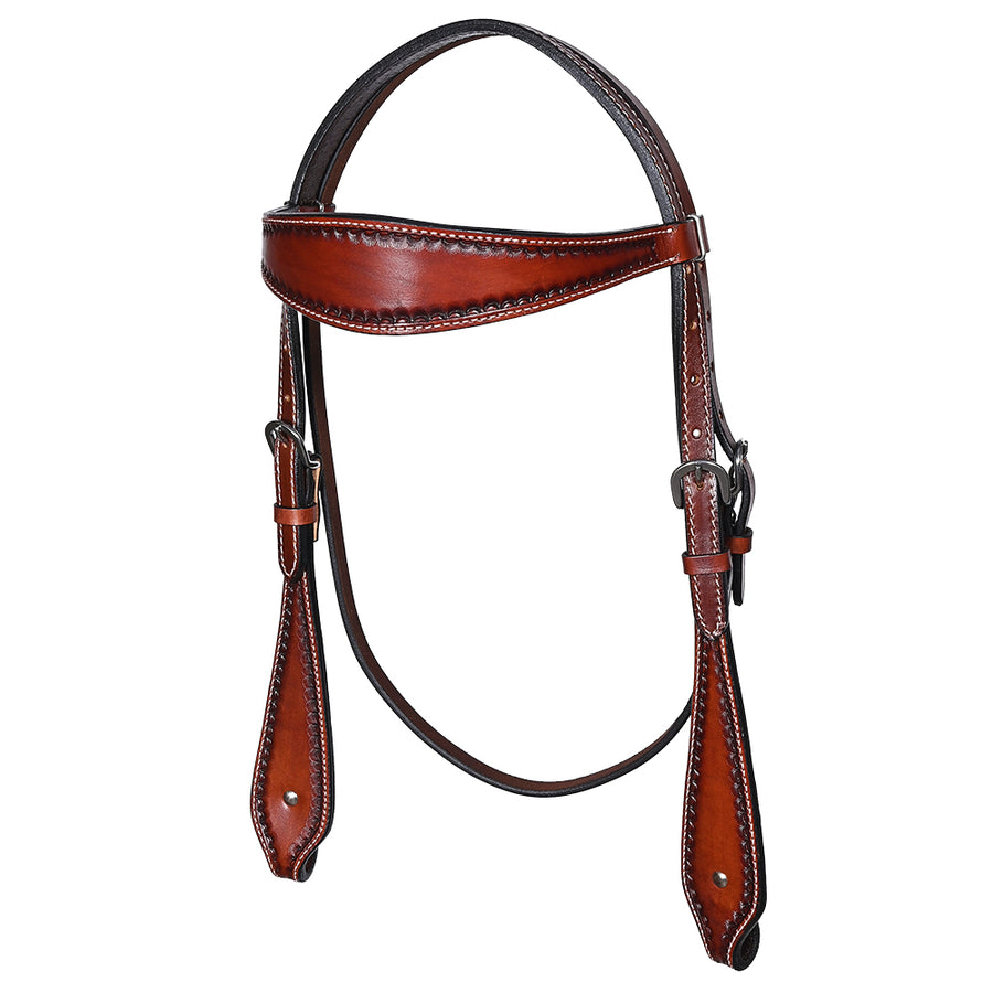 Bar H Equine Western Leather Headstall Carved Dark Brown - Bar H Equine
