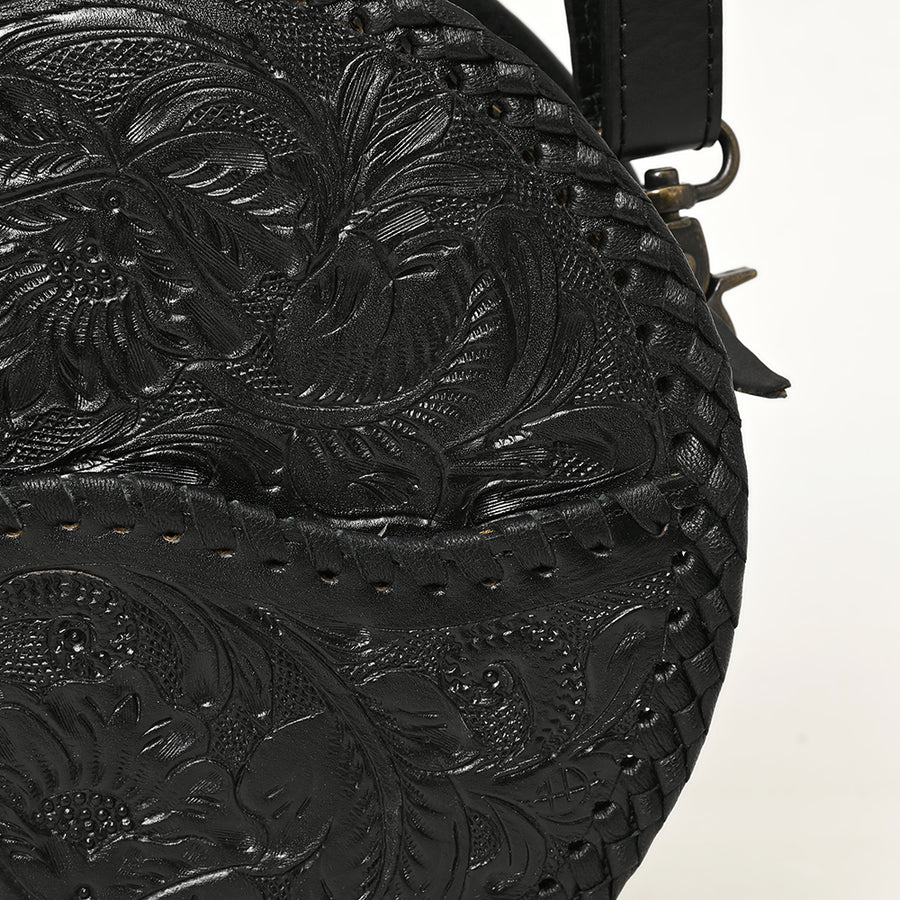 American Darling Western Leather Canteen Bag – Genuine Leather Hand-Tooled Floral Carved Round Crossbody for Everyday Use