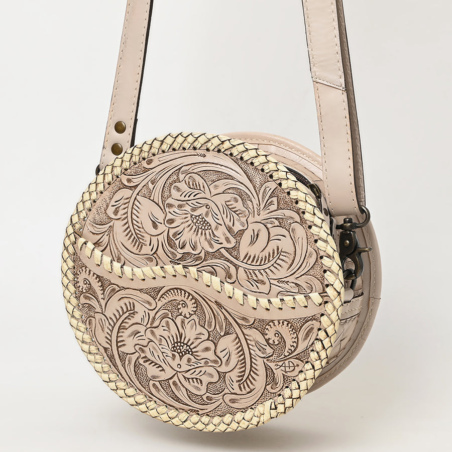 American Darling Western Leather Canteen Bag with Hand-Tooled Floral Detailing | Genuine Leather Crossbody - Uhorse