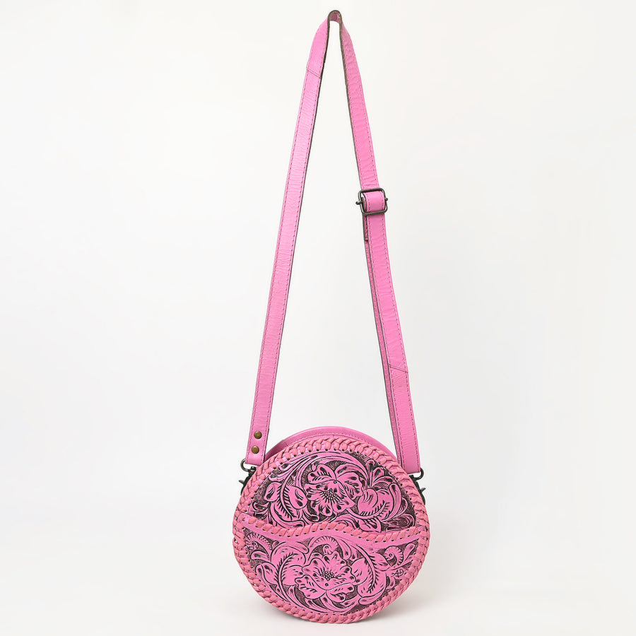 American Darling Western Leather Canteen Bag – Genuine Leather Hand-Tooled Floral Carved Round Crossbody for Everyday Use