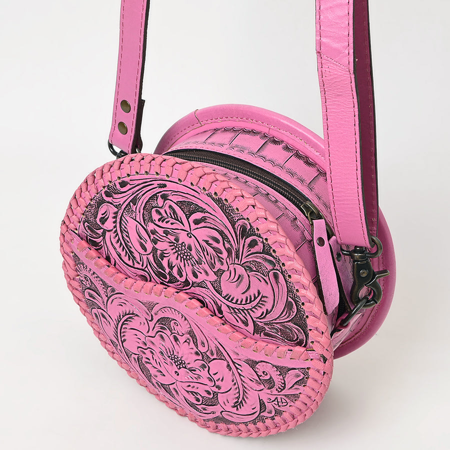 American Darling Western Leather Canteen Bag – Genuine Leather Hand-Tooled Floral Carved Round Crossbody for Everyday Use