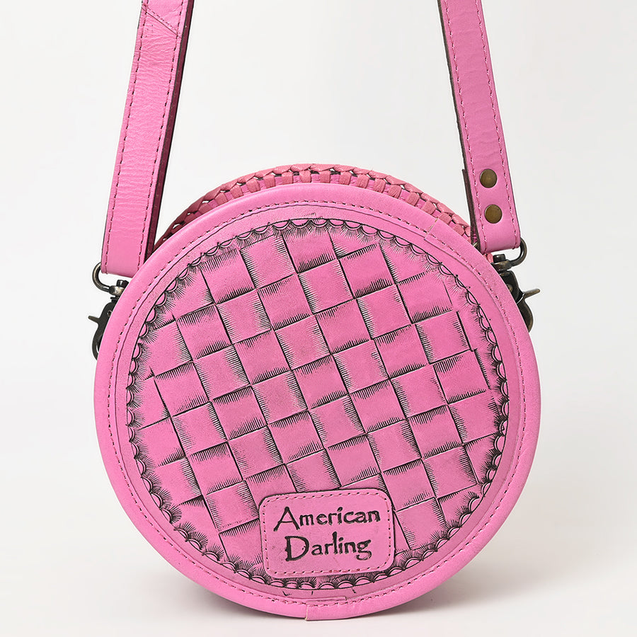 American Darling Western Leather Canteen Bag – Genuine Leather Hand-Tooled Floral Carved Round Crossbody for Everyday Use