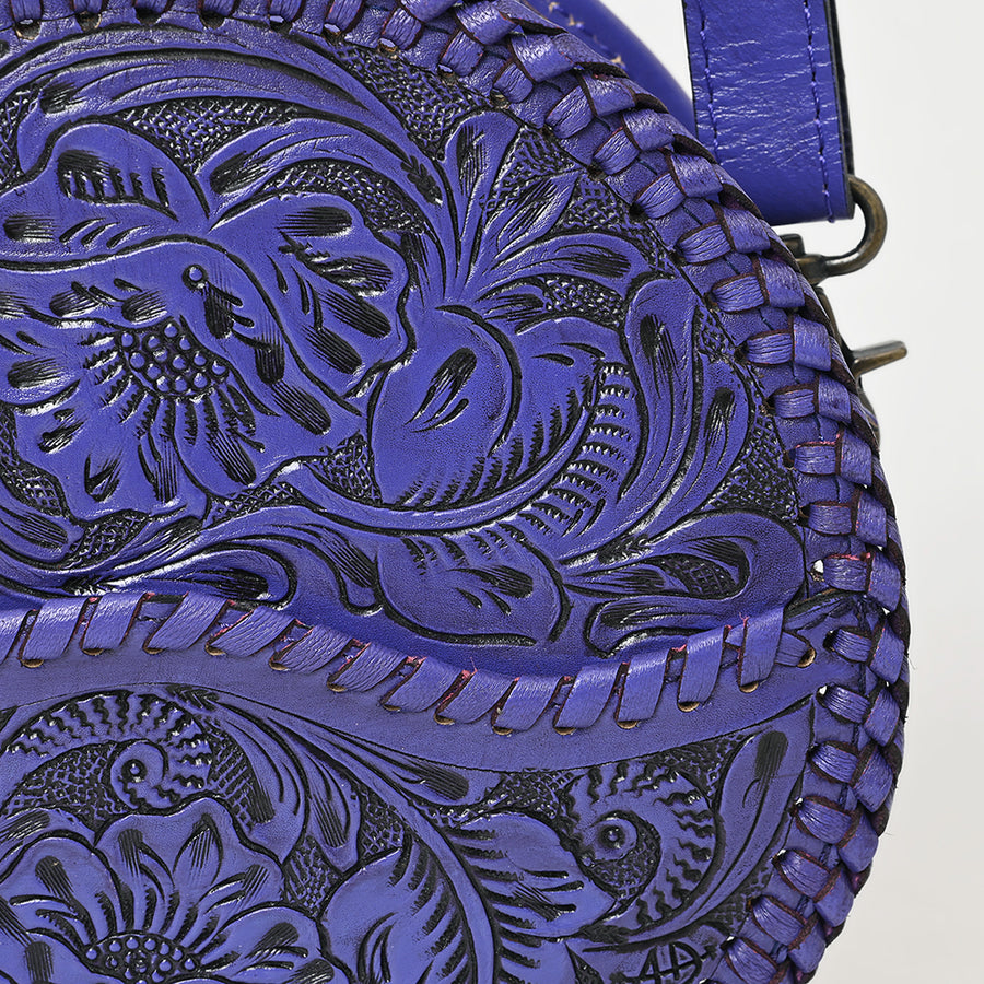 American Darling Western Leather Canteen Bag – Genuine Leather Hand-Tooled Floral Carved Round Crossbody for Everyday Use