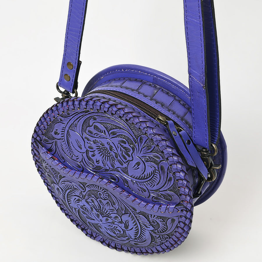 American Darling Western Leather Canteen Bag – Genuine Leather Hand-Tooled Floral Carved Round Crossbody for Everyday Use