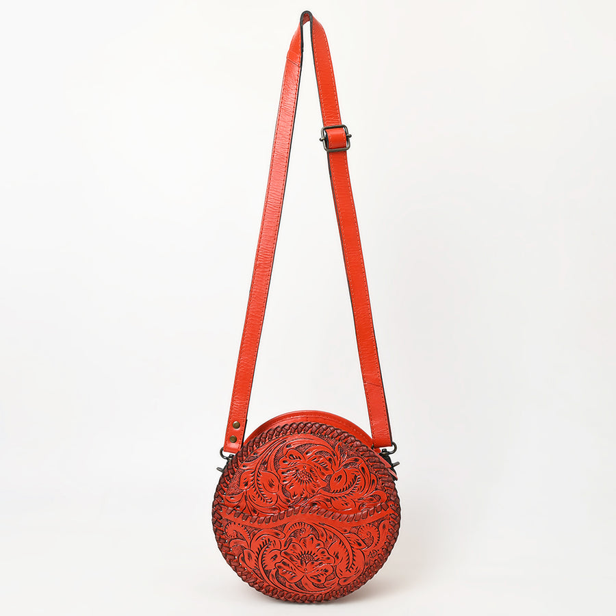 American Darling Western Leather Canteen Bag – Genuine Leather Hand-Tooled Floral Carved Round Crossbody for Everyday Use