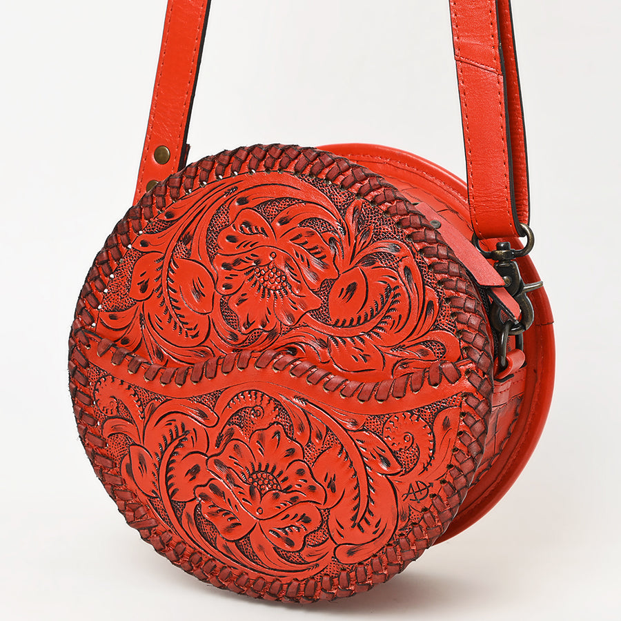 American Darling Western Leather Canteen Bag with Hand-Tooled Floral Detailing | Genuine Leather Crossbody - Uhorse