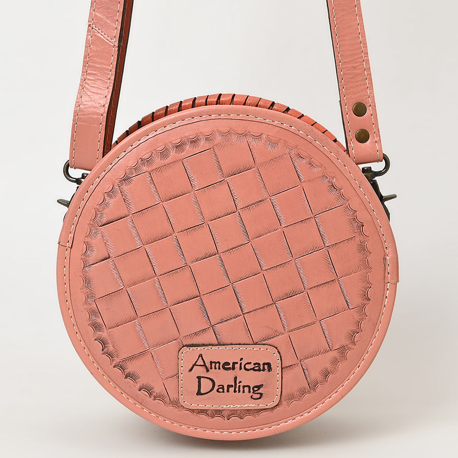 American Darling Western Leather Canteen Bag – Genuine Leather Hand-Tooled Floral Carved Round Crossbody for Everyday Use