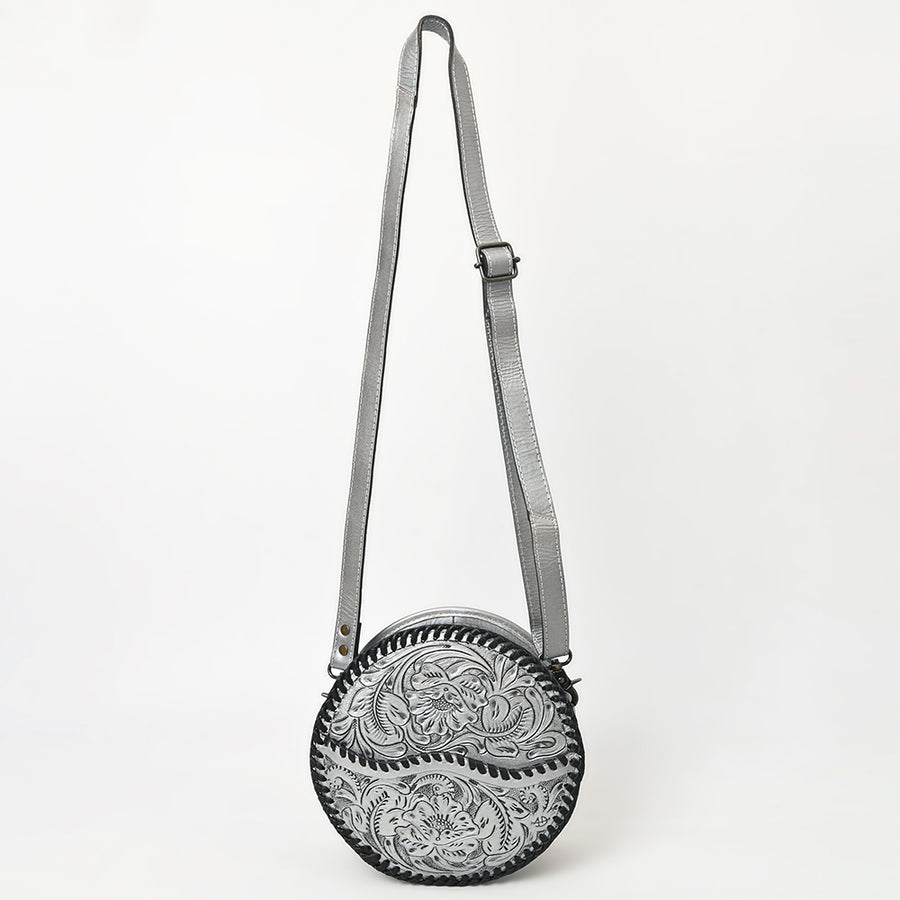 American Darling Western Leather Canteen Bag – Genuine Leather Hand-Tooled Floral Carved Round Crossbody for Everyday Use