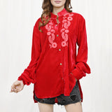 American Darling ADDR003 100% Cotton Denim Women Shirt Jacket Dress Ladies Girl Top Red