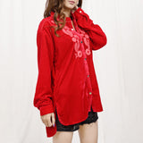 American Darling ADDR003 100% Cotton Denim Women Shirt Jacket Dress Ladies Girl Top Red