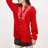 American Darling ADDR003 100% Cotton Denim Women Shirt Jacket Dress Ladies Girl Top Red
