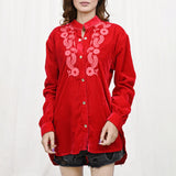 American Darling ADDR003 100% Cotton Denim Women Shirt Jacket Dress Ladies Girl Top Red