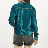 American Darling ADDR004 Velvet Women Shirt Dress Tunic Ladies Girl Top Teal