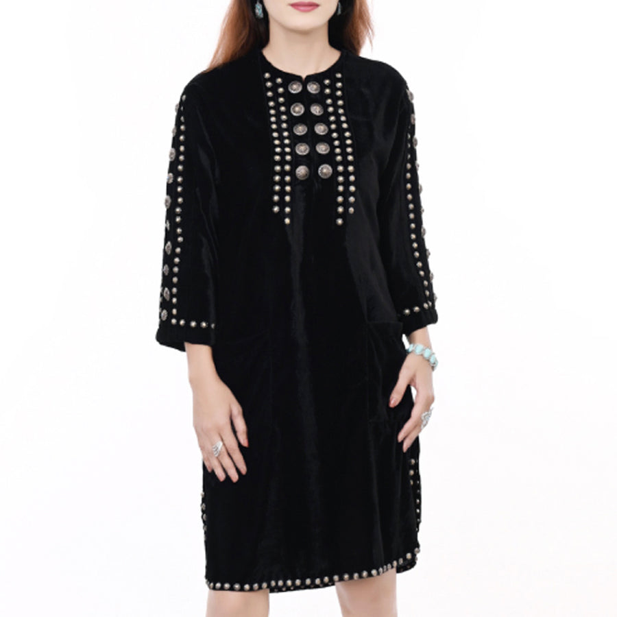 American Darling ADDR006 100% Cotton Denim Women Shirt Jacket Dress Ladies Girl Top Black - Uhorse